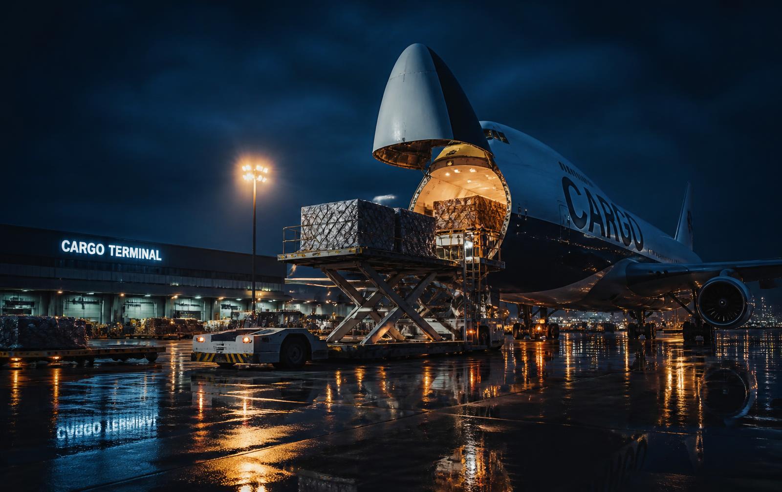 Terminal de carga aérea de noche